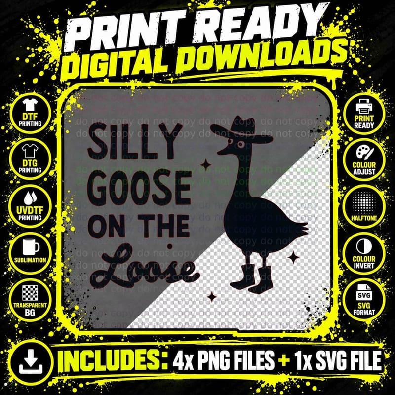 Silly Goose on the Loose Cowboy Hat and Boots Cute Gag Png SVG Digital Bundle