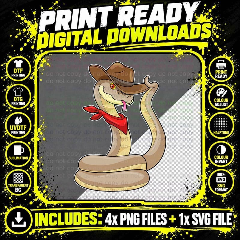 Snake Cowboy Kerchief Hat T-Shirt Png SVG Digital Bundle