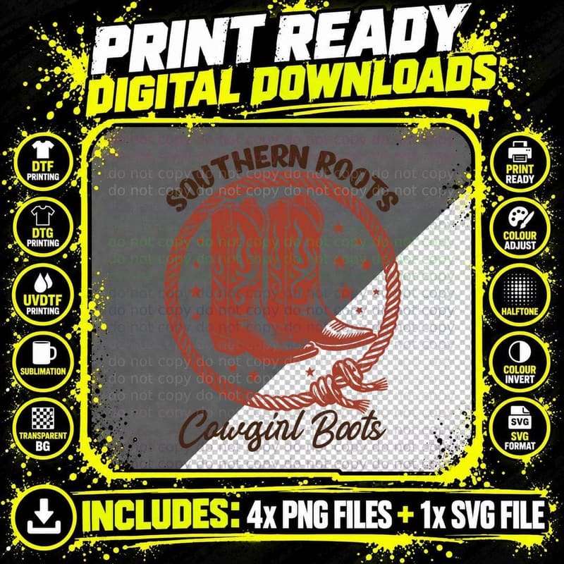 Southern Roots Cowgirl Boots Western T-Shirt Png SVG Digital Bundle