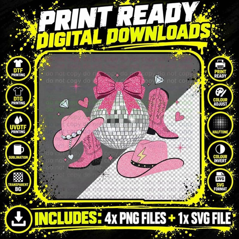 Sparkly Cowgirl Disco Party Western T-Shirt Png SVG Digital Bundle