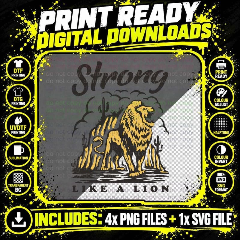 Strong Like a Lion a Desert Cactus T-Shirt Png SVG Digital Bundle