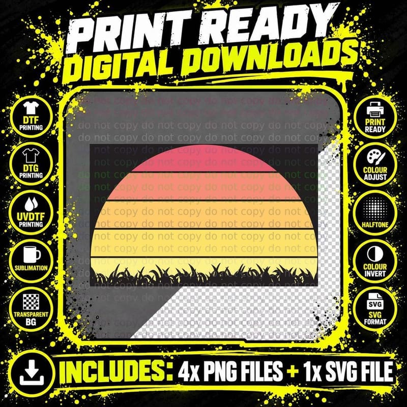 Sunset Over Grass Silhouette Western T-Shirt Png SVG Digital Bundle