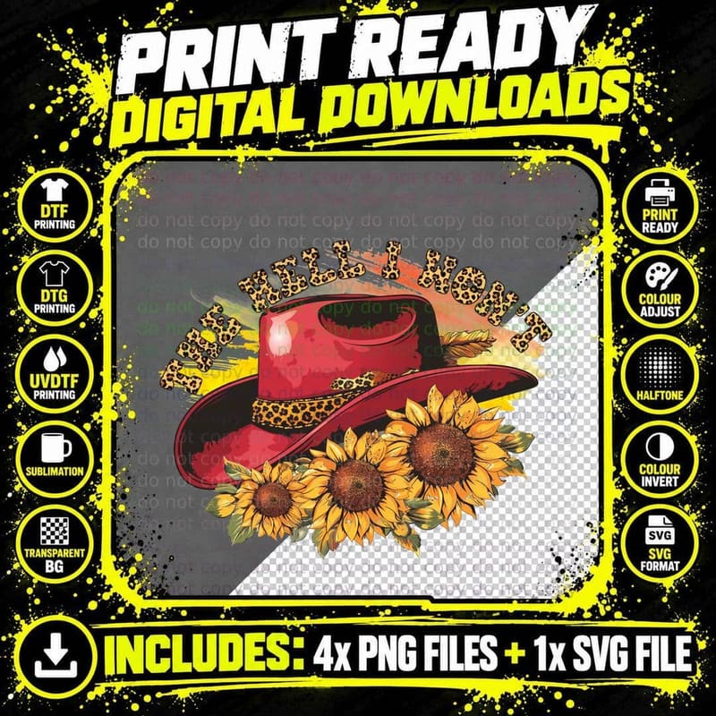 The Hell I Won't Western T-Shirt, Red Cowboy Hat with Png SVG Digital Bundle