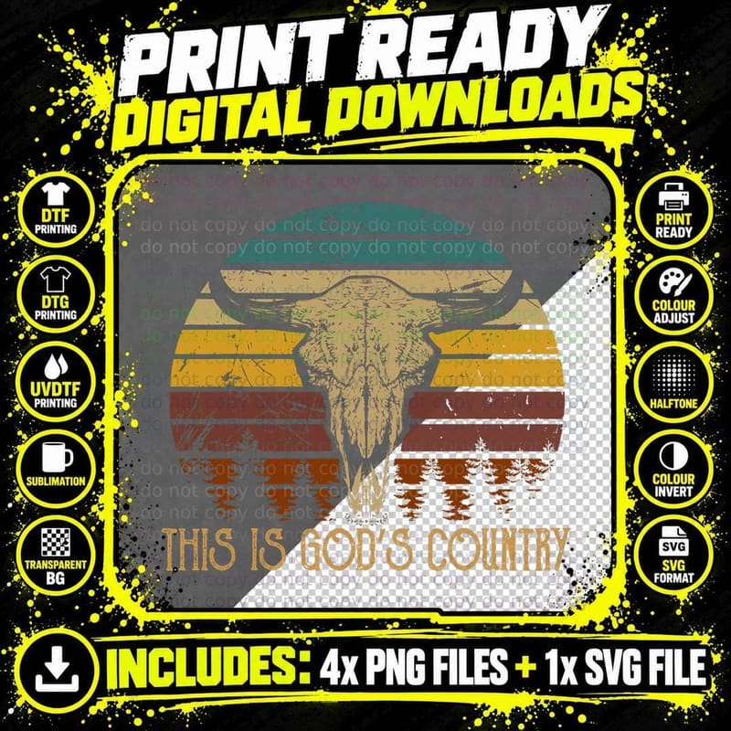 This Is God's Music Country Outfit Bull Skulls Western Png SVG Digital Bundle