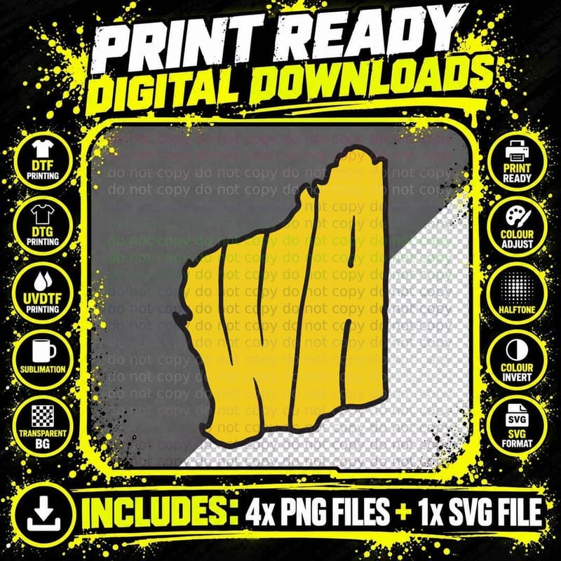 Western Australia WA Australian States Map Art T-Shirt Png SVG Digital Bundle