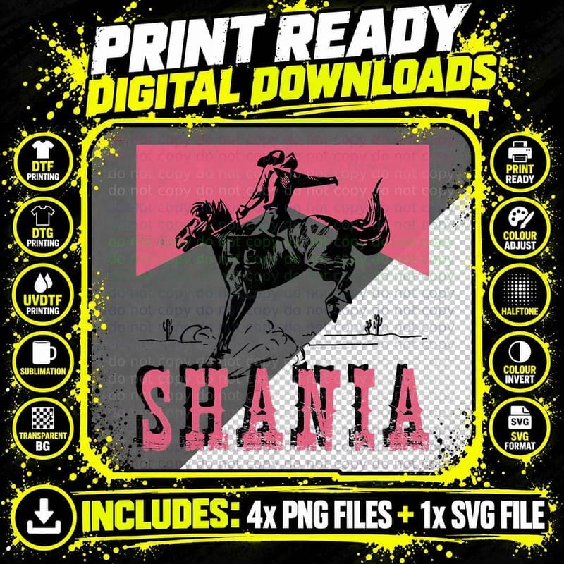 Western Shania First Name Punchy Cowboy Cowgirl Rodeo Png SVG Digital Bundle