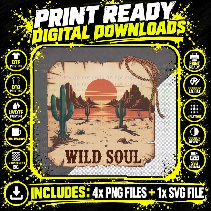 Wild Soul Western T-Shirt, Desert Sunset Landscape with Png SVG Digital Bundle