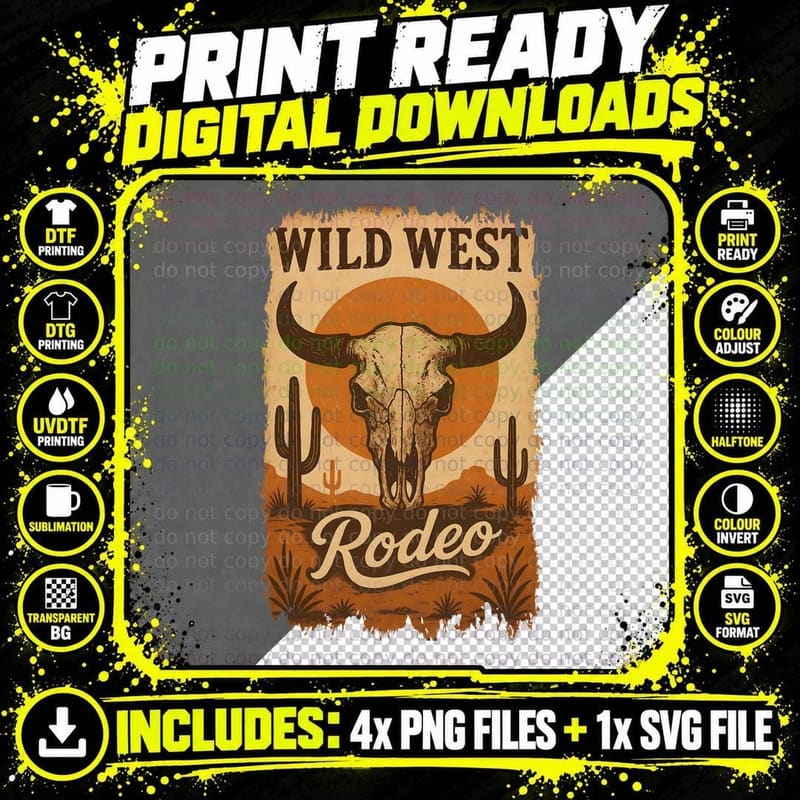Wild West Rodeo Western Design T-Shirt Png SVG Digital Bundle