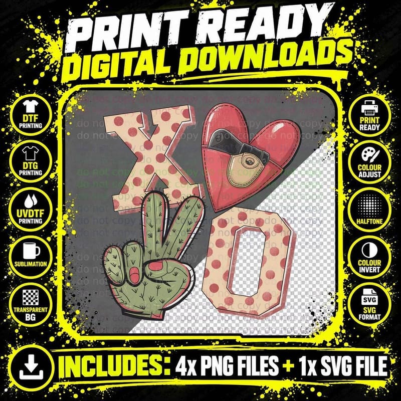 Xo Western T-Shirt, Cactus Hand with Heart and Xo Png SVG Digital Bundle