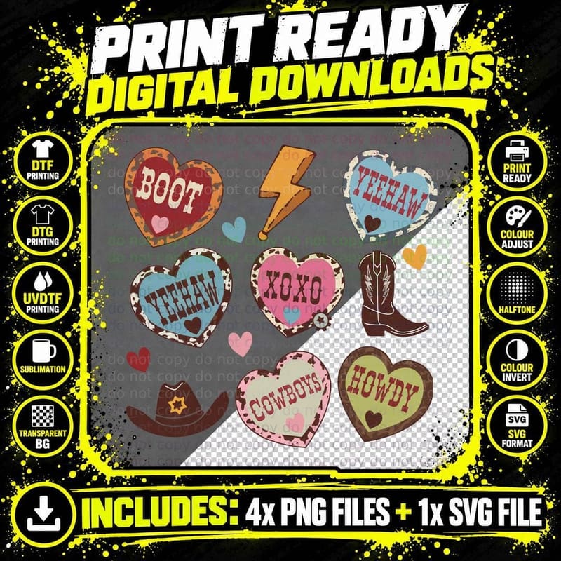 Yeehaw Xoxo Cowboys Howdy Western T-Shirt Png SVG Digital Bundle