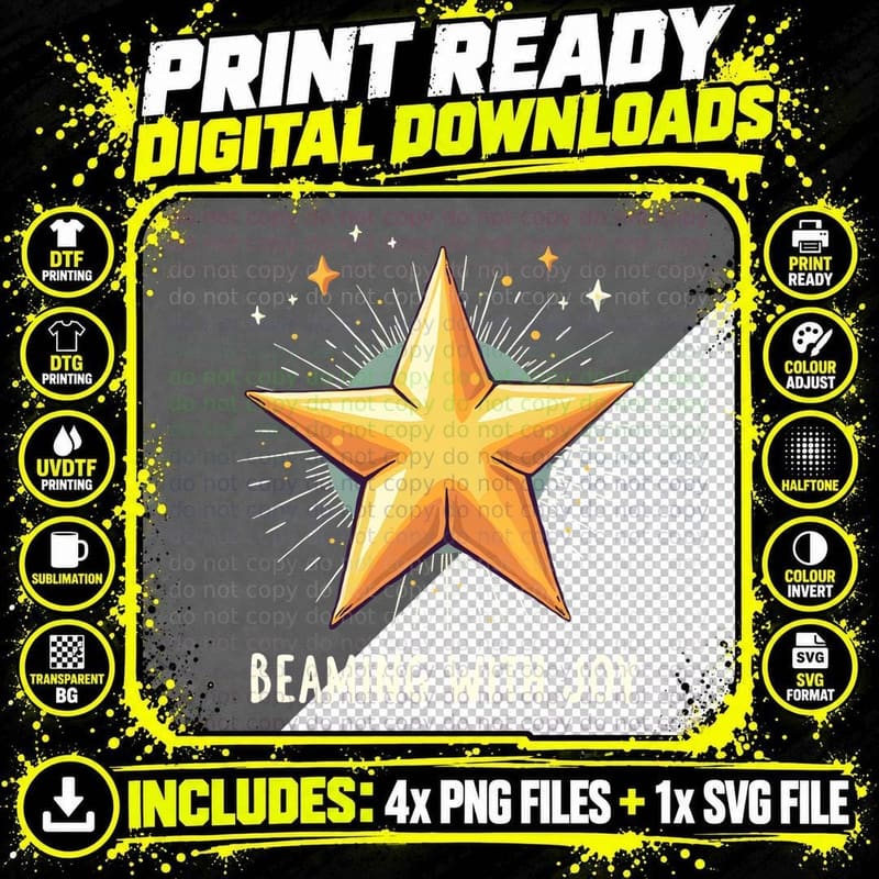 Abstract Star with Glowing Aura T-Shirt Png SVG Digital Bundle