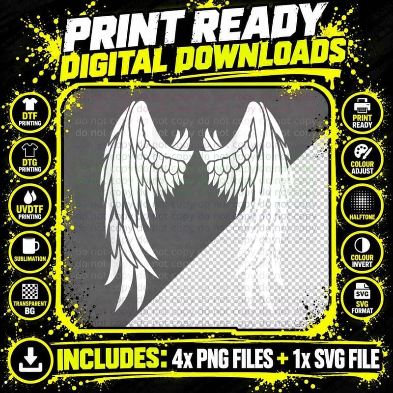 Angel Wings on Back Angelic Princess Fallen Wings T-Shirt Png SVG Digital Bundle