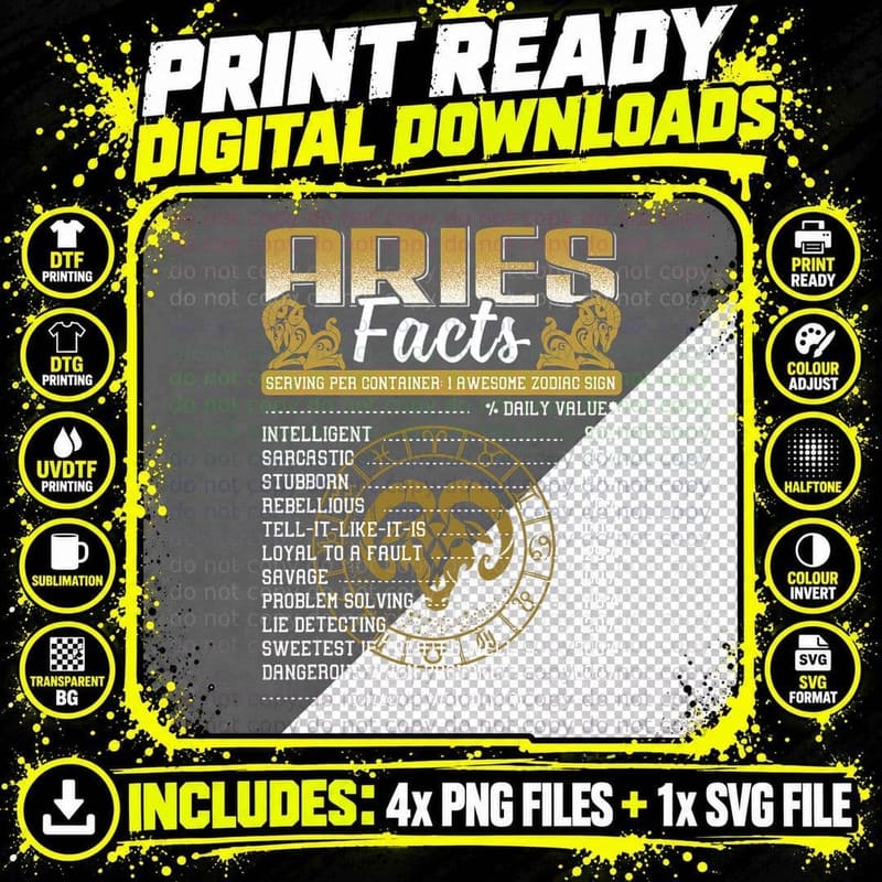Aries Facts Zodiac Sign T-Shirt Png SVG Digital Bundle