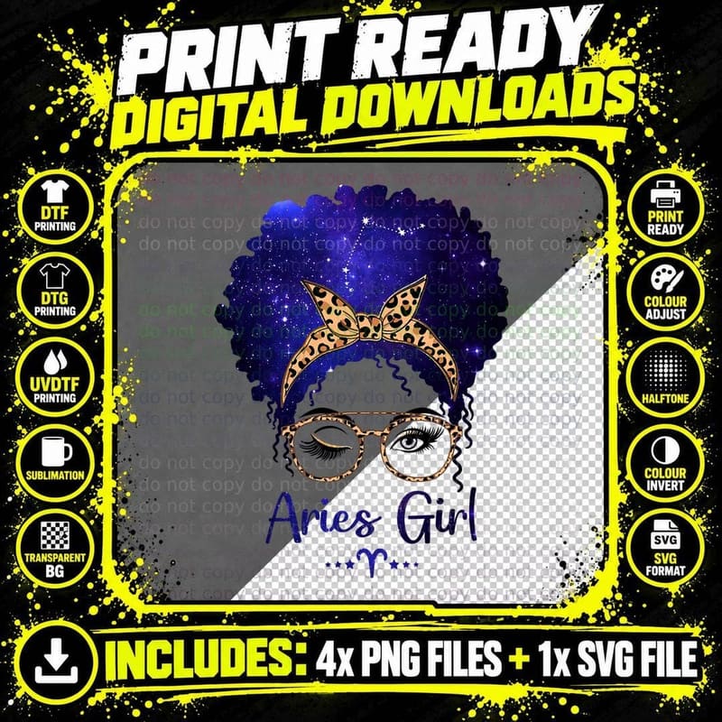 Aries Girl Zodiac Astrology Star Sign Leopard Headband Png SVG Digital Bundle