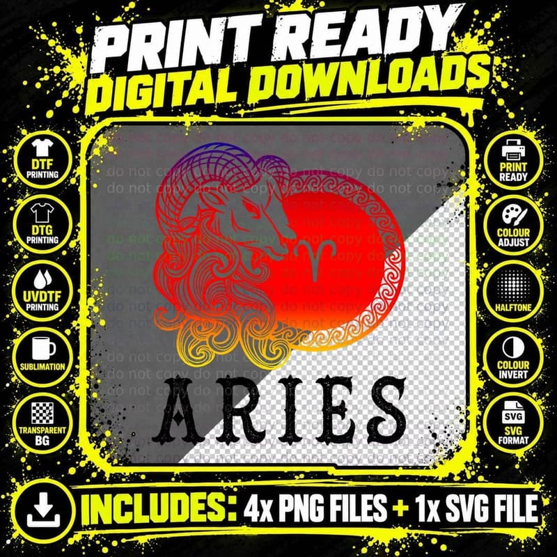 Aries Zodiac Sign, Aries Ram Zodiac Sign T-Shirt Png SVG Digital Bundle