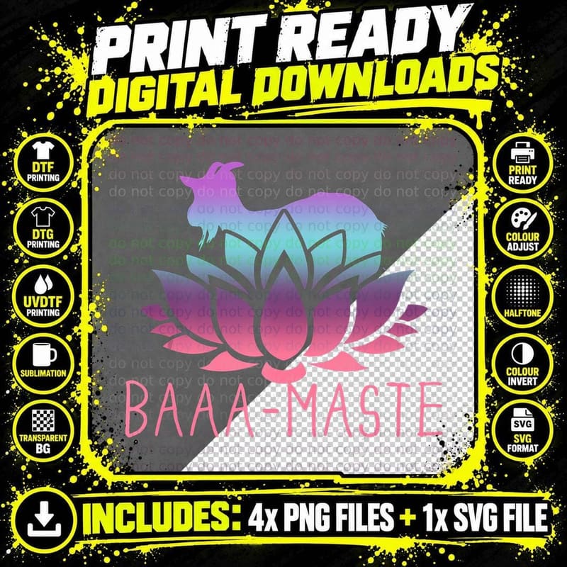 Baaa-Maste Goat Yoga Namaste Spiritual Meditation Om Png SVG Digital Bundle