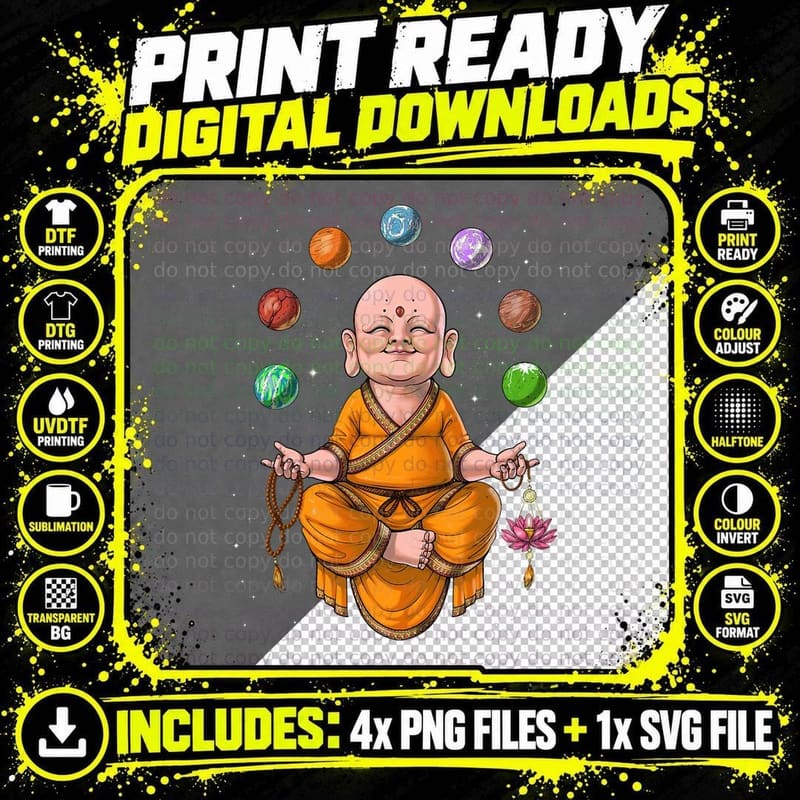 Baby Buddha Meditation Zen Yoga Spiritual Buddhist Png SVG Digital Bundle