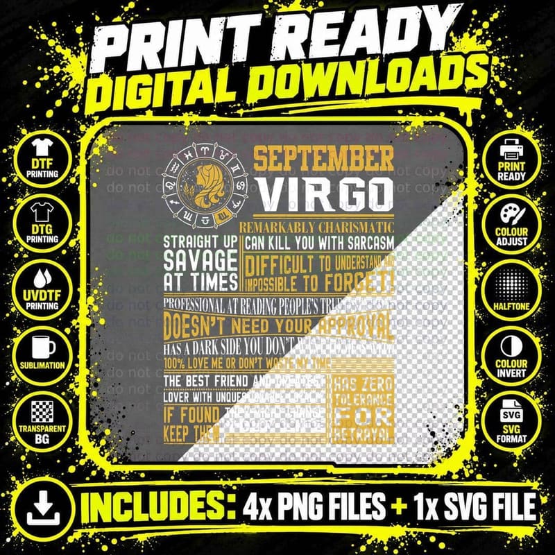 Best Born in September Virgo Zodiac Sign T Shirts Men Png SVG Digital Bundle