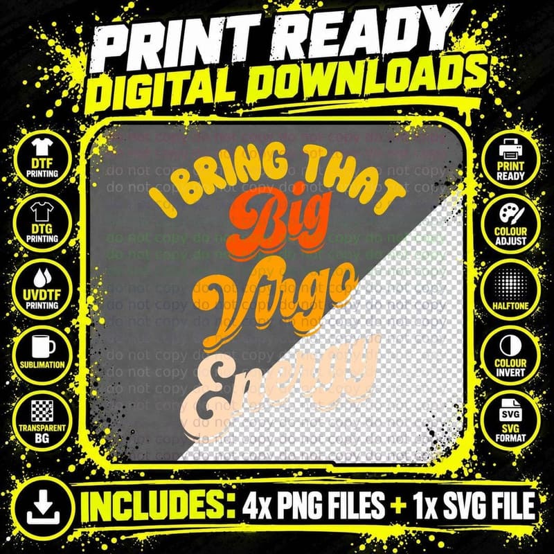 Big Virgo Energy Virgo T-Shirt, Zodiac Sign Style Png SVG Digital Bundle