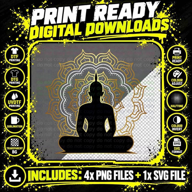 Buddha Meditation T Shirt, Spiritual Buddhist Yoga Png SVG Digital Bundle