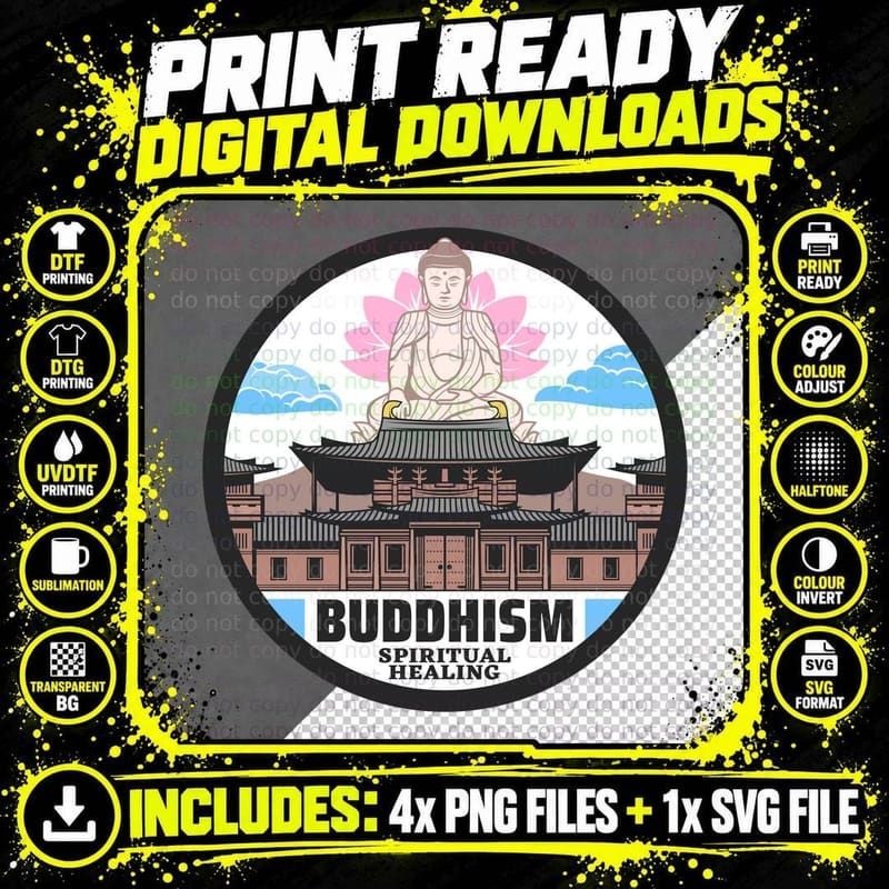 Buddhism Spiritual Healing Buddha Lotus Temple Png SVG Digital Bundle