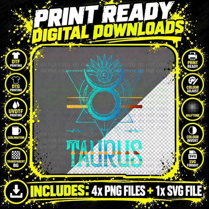 Bull Zodiac Sign Symbol Horoscope Taurus T-Shirt Png SVG Digital Bundle