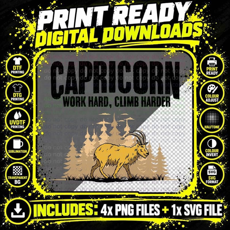 Capricorn - Work Hard Climb Higher Star Sign Zodiac Sign Png SVG Digital Bundle