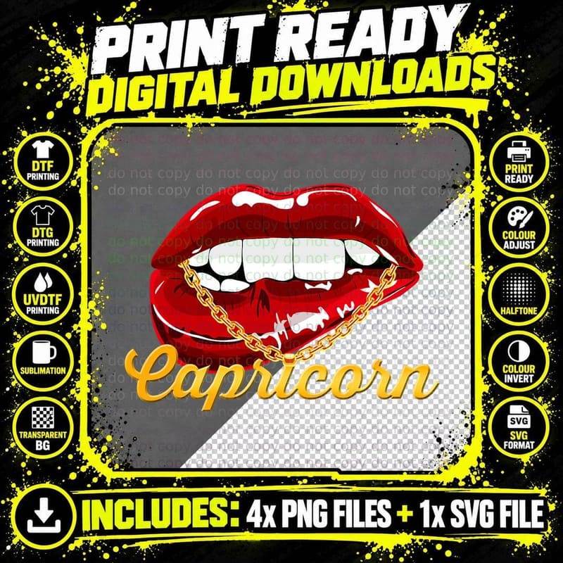 Capricorn Girl Juicy Lips Gold Chain Astrology Zodiac Png SVG Digital Bundle