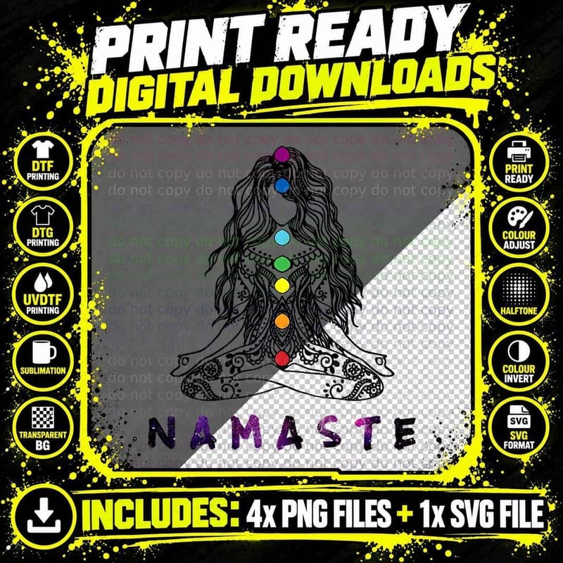 Chakra Meditation Yoga Pose Spiritual Namaste Tattoo Top Png SVG Digital Bundle