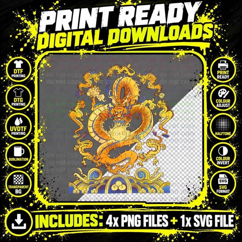 Chinese Dragons Lunar Zodiac Sign Chinese New Year Png SVG Digital Bundle