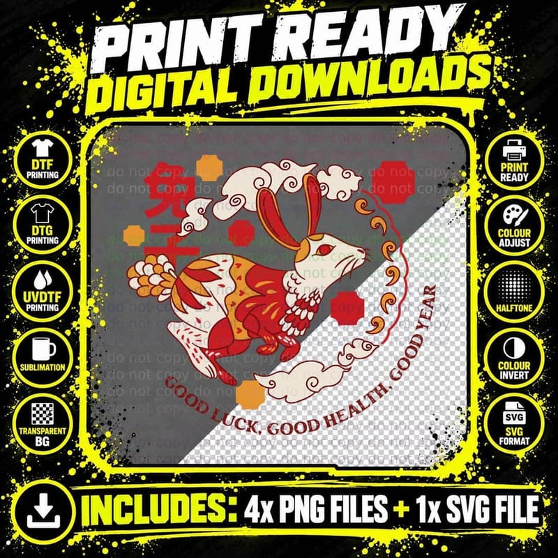 Chinese New Year Rabbit Year Lunar New Year Chinese Png SVG Digital Bundle