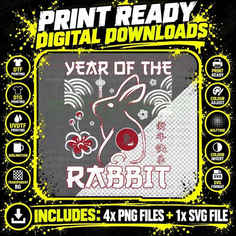 Chinese New Year of Rabbit Zodiacs Lunars Png SVG Digital Bundle