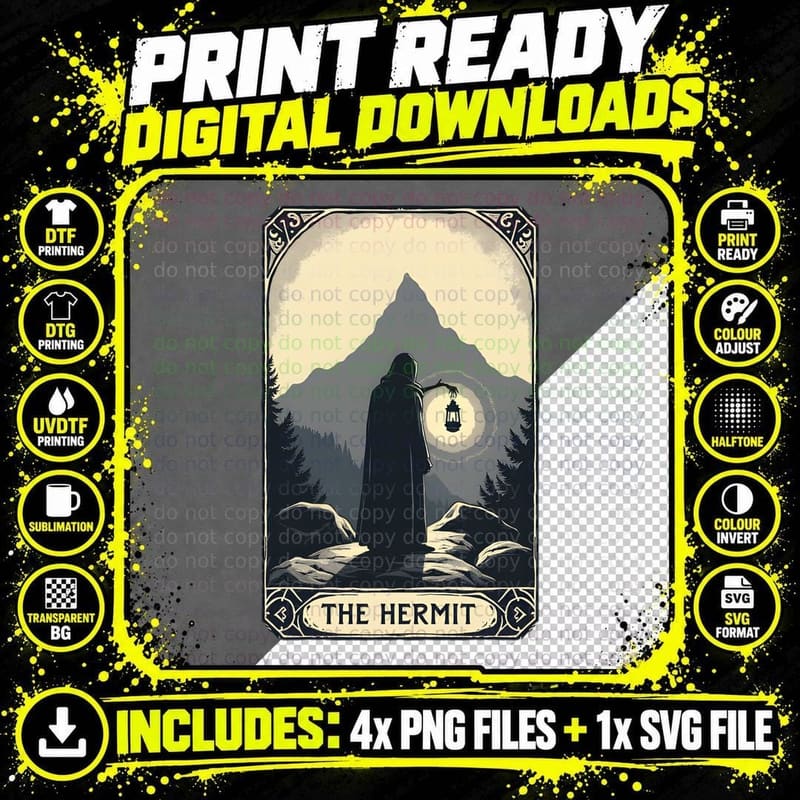 Contemplative Hermit Tarot Card Graphic Tee Png SVG Digital Bundle