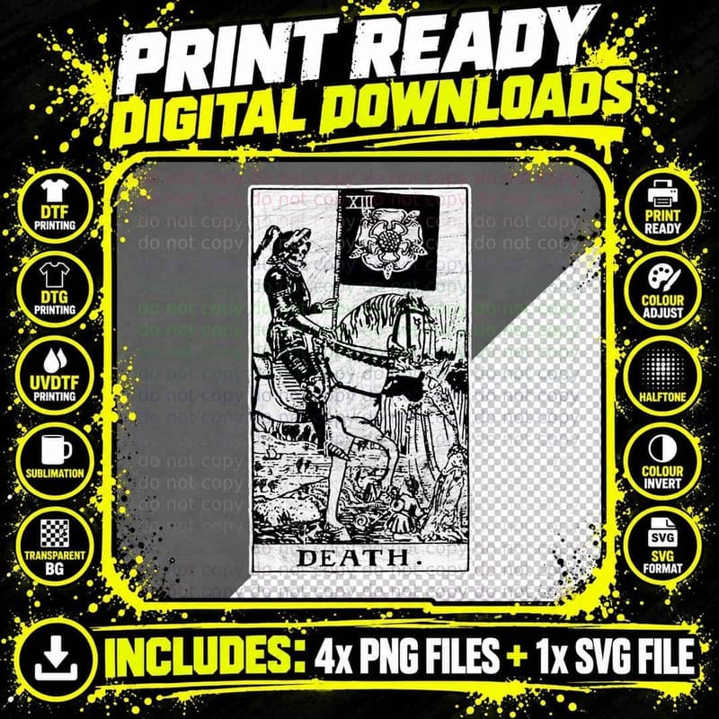 Death Tarot Card - Major Arcana - Fortune Telling - Png SVG Digital Bundle