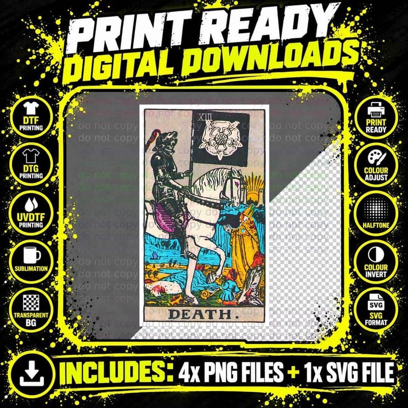 Death Tarot Card T-Shirt Psychic Occult Tee Shirt Png SVG Digital Bundle