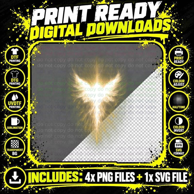 Divine Flow of Light T-Shirt, Angel Wings Print Png SVG Digital Bundle