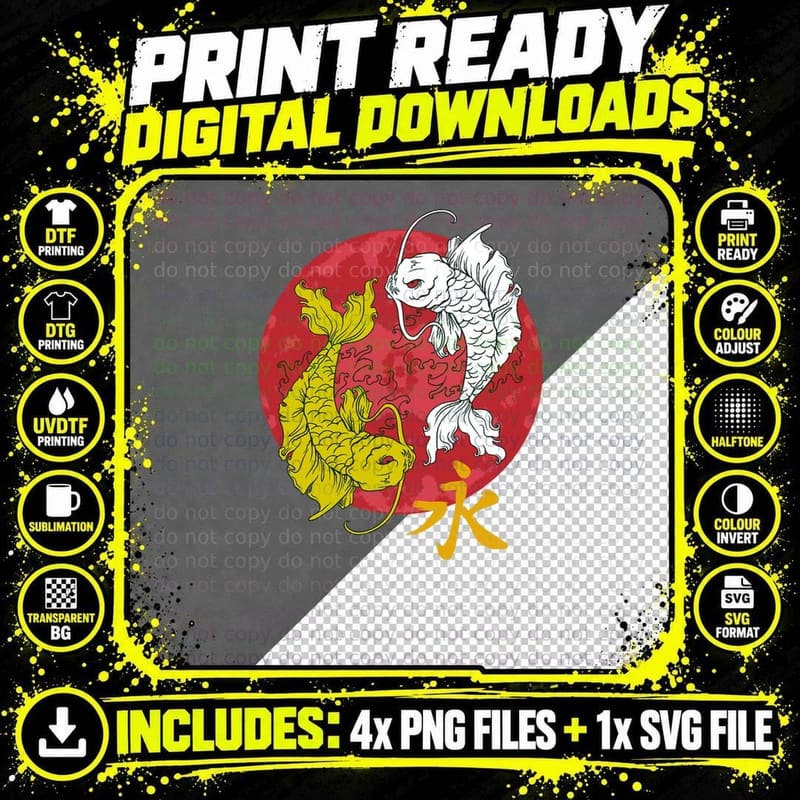 Double Golden Koi Fish Pisces Astrology Horoscope Zodiac Png SVG Digital Bundle