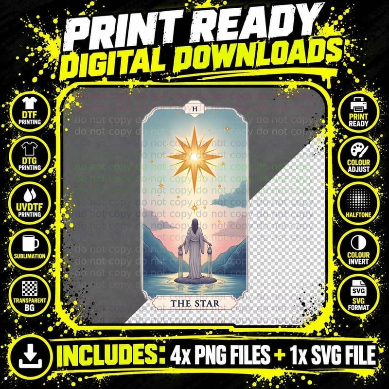 Dreamy Star Tarot Card Hope Inspiration Ethereal Png SVG Digital Bundle