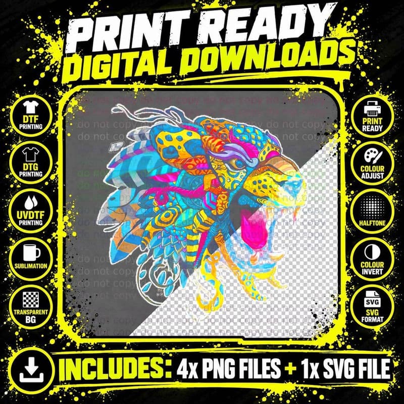 Eagle Neon Colorful Pattern Ornate Spiritual T-Shirt Png SVG Digital Bundle