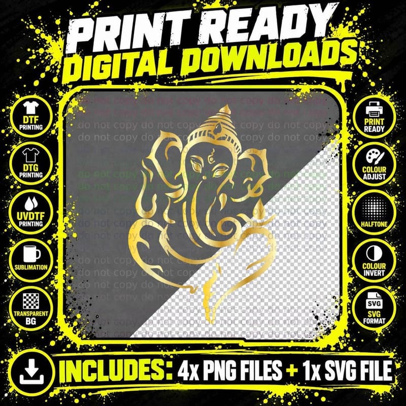 Elegant Lord Ganesha Hindu Indian God Spiritual Elephant Png SVG Digital Bundle