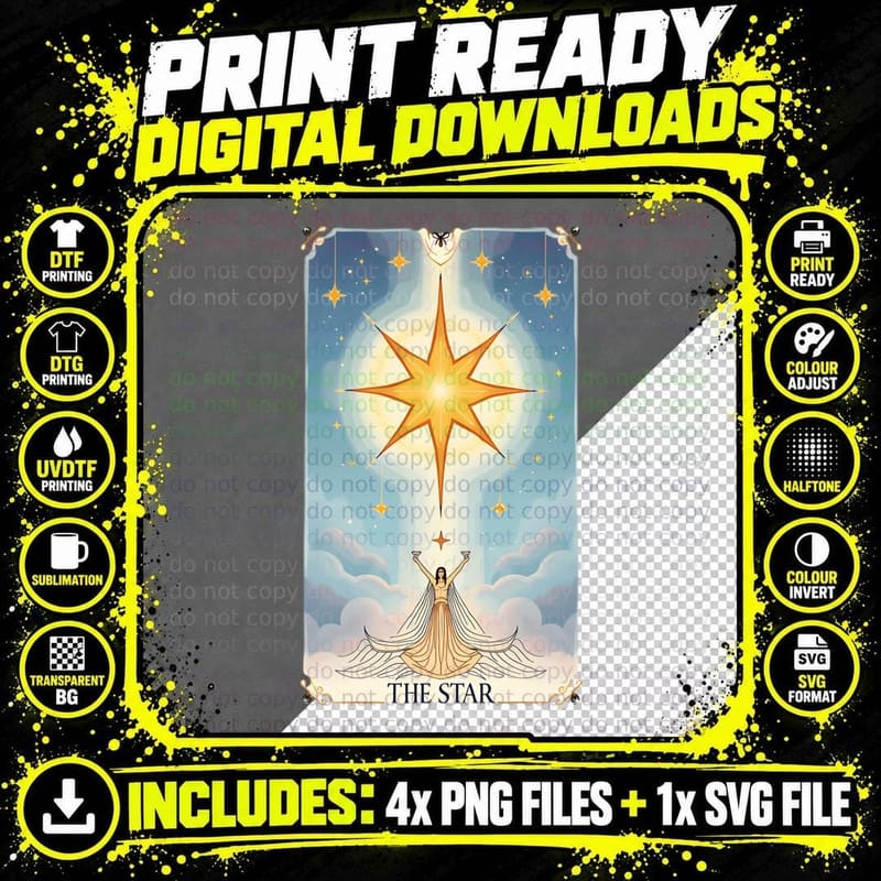 Ethereal Star Tarot Card Design Shirt T-Shirt Png SVG Digital Bundle