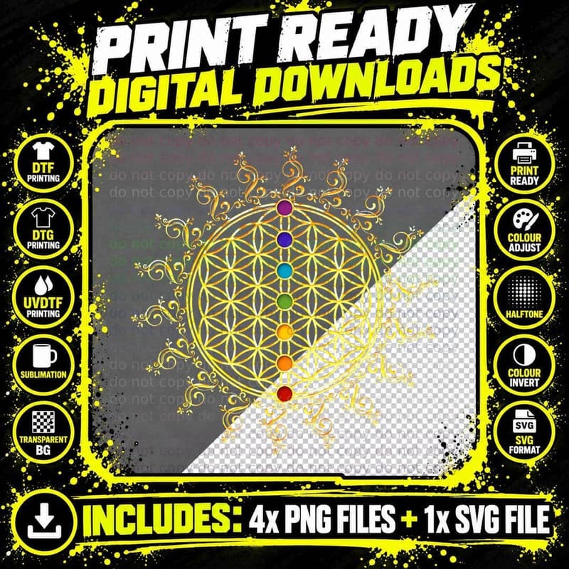 Flower of Life, Chakra, Sacred Geometry, Spirituality Png SVG Digital Bundle