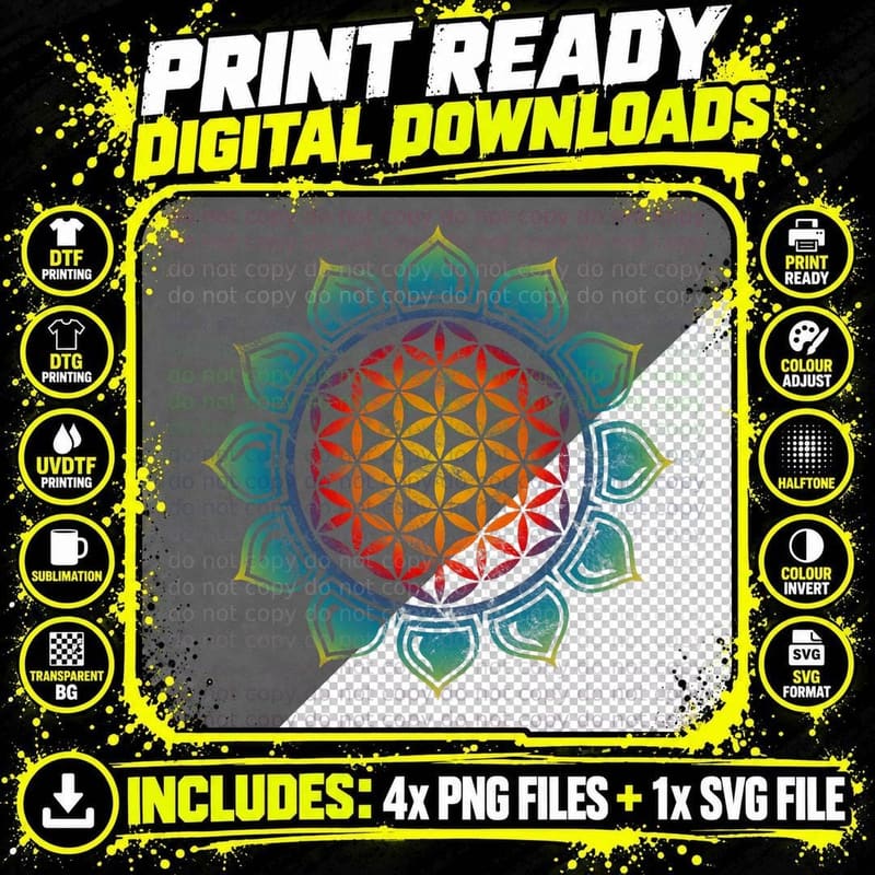 Flower of Life, Lotus, Heart Chakra, Sacred Geometry Png SVG Digital Bundle