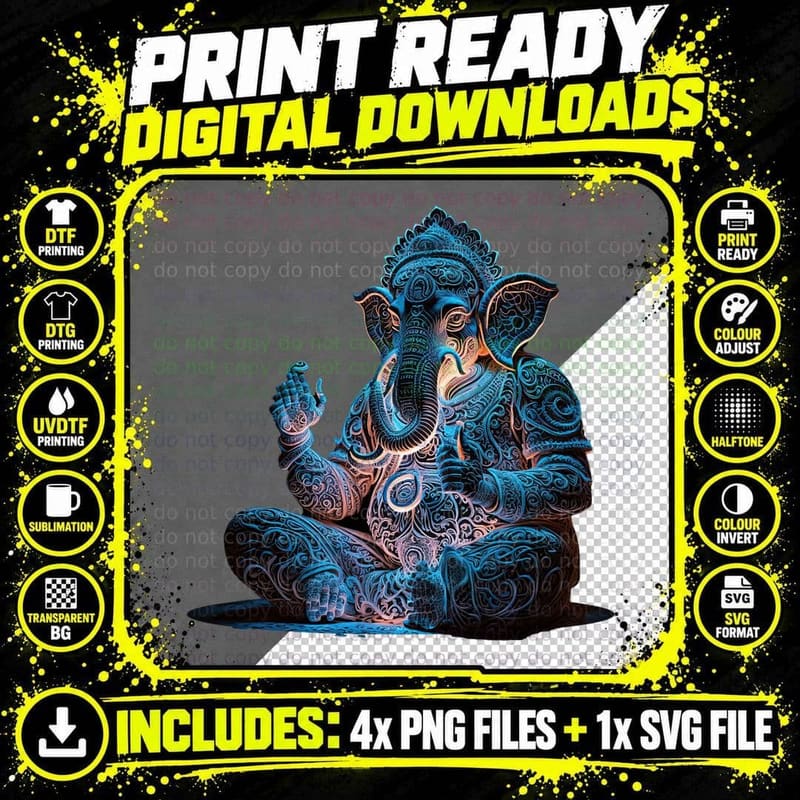 Ganesh Elephant Hindu Yoga Spiritual Meditation., Men Png SVG Digital Bundle
