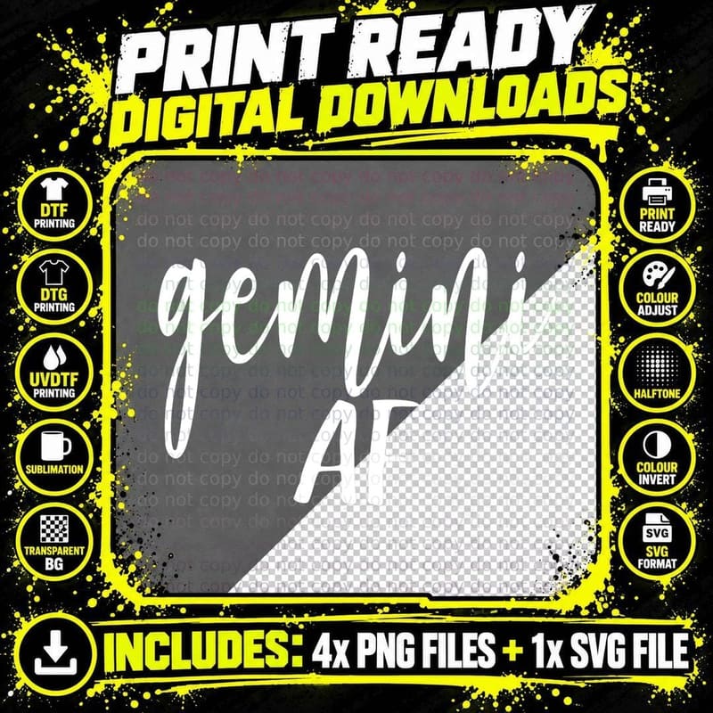 Gemini AF Horoscope Zodiac Astrology Sign, Birth T-Shirt Png SVG Digital Bundle