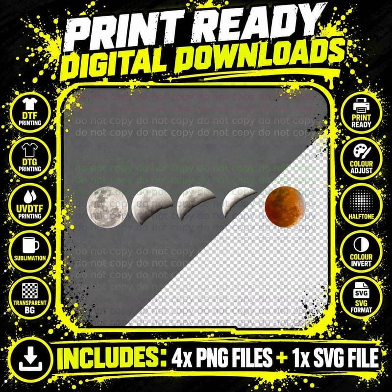Graphic Galaxy Nerdy Moon Phase Solar System Astronomy Png SVG Digital Bundle