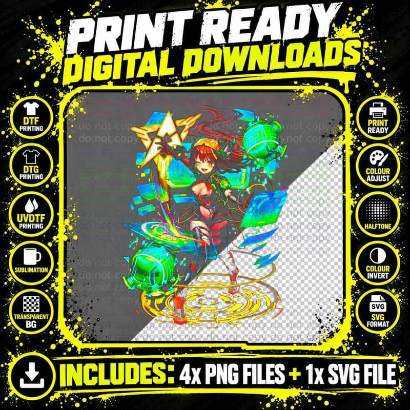Green Lightning Red-Haired Girl Blue Effects Electric Png SVG Digital Bundle