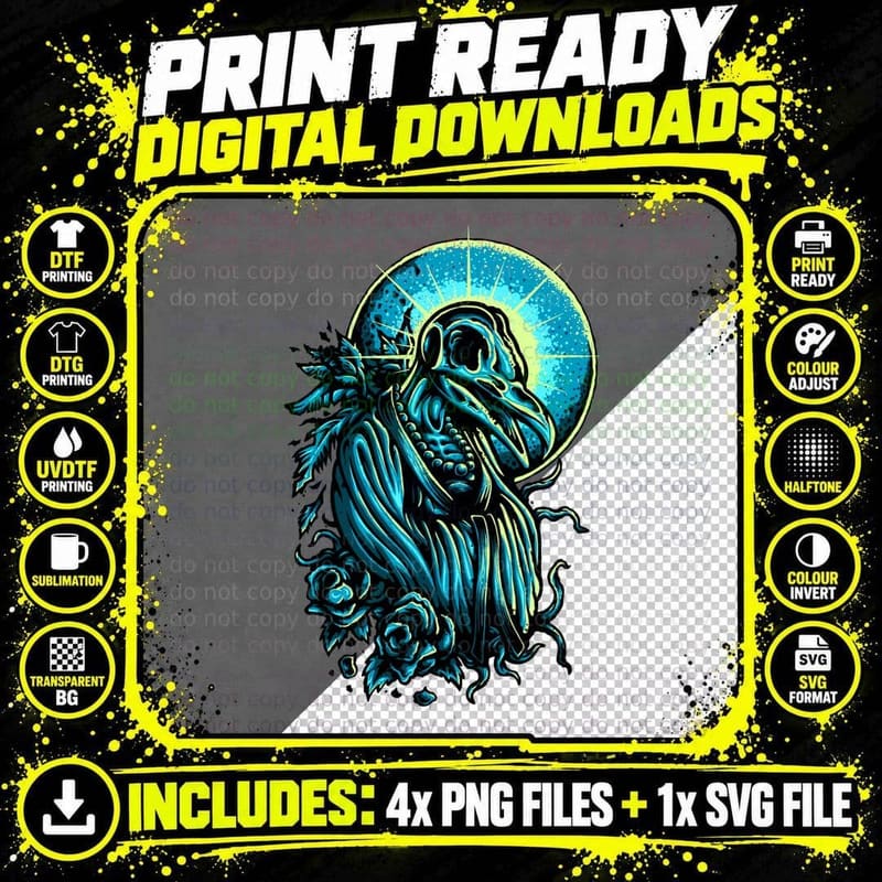 Grim Reaper Death Spiritual Blue Glow T-Shirt Png SVG Digital Bundle