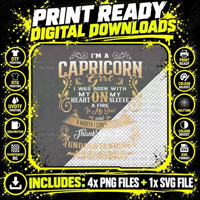 I'm a Capricorn Girl Heart on Sleeve Zodiac Sign Png SVG Digital Bundle