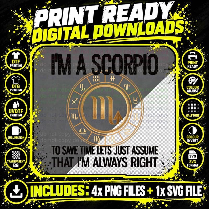 I'm a Scorpio Zodiac Sign Scorpio Horoscope T-Shirt Png SVG Digital Bundle